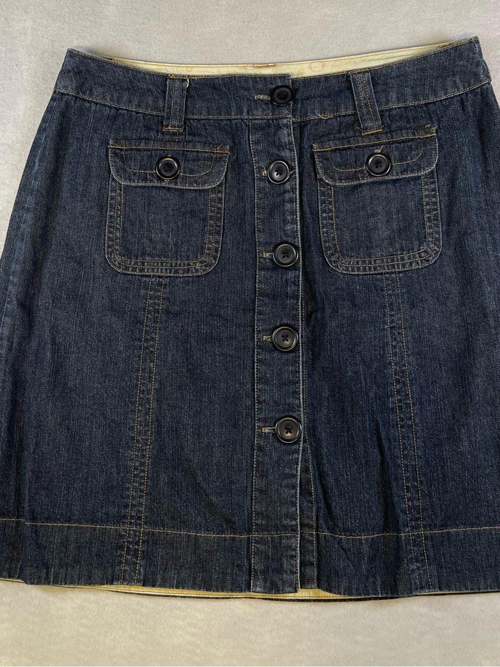 Natural Reflections Dark Blue Button-Front Denim Mini Skirt